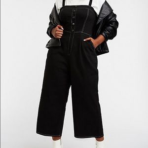 Plus Size Button Up Wide Leg Overalls